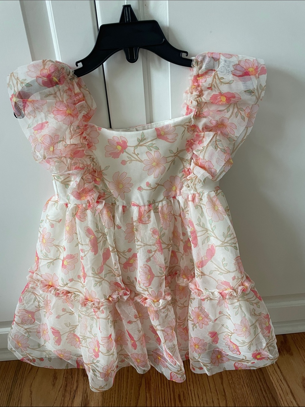 Rachel Zoe Pink Floral Ruffle Dress - Cream Base